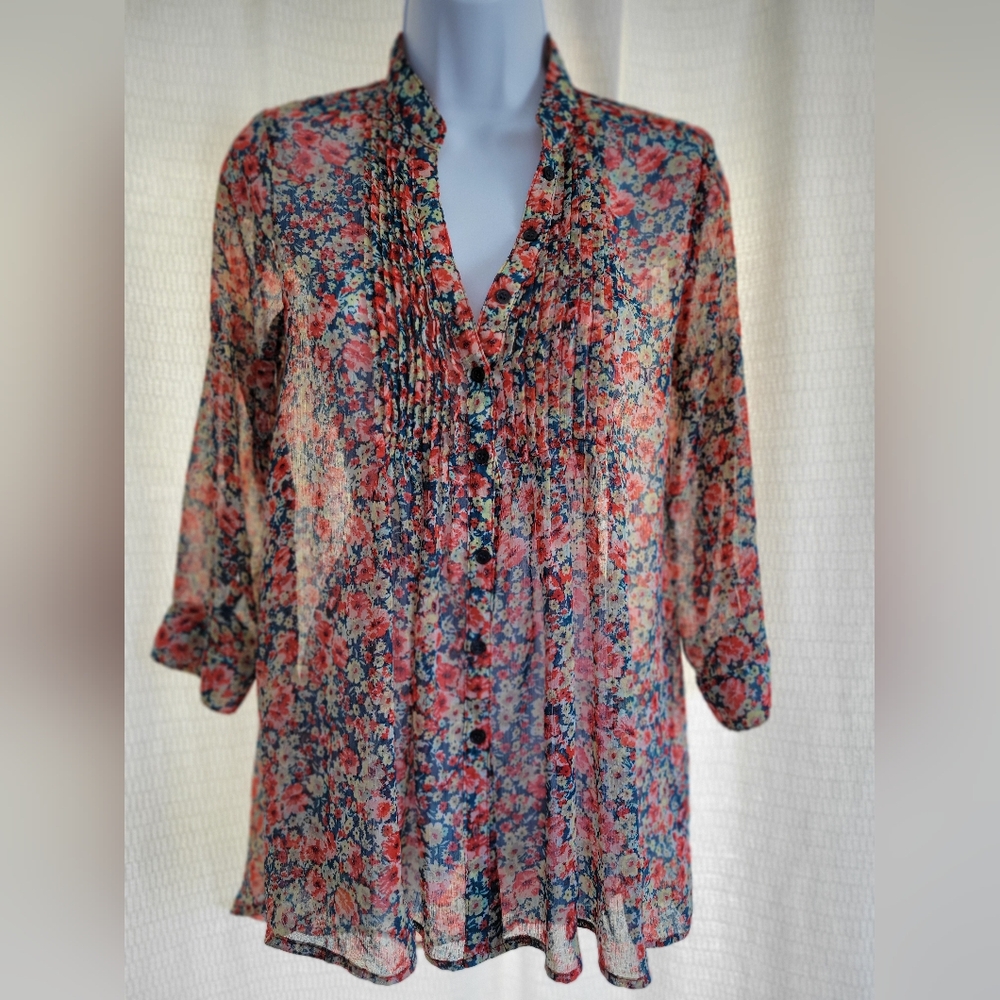 Sheer Floral Chiffon Blouse